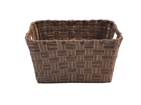 Bespoke Rectangular PE Resin Basket with Checkerboard Weave and Cut-Out Handles